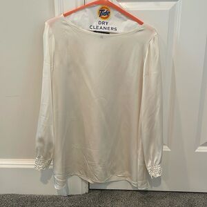 Lafayette 148 cream silk long sleeve boatneck top blouse small shirt top